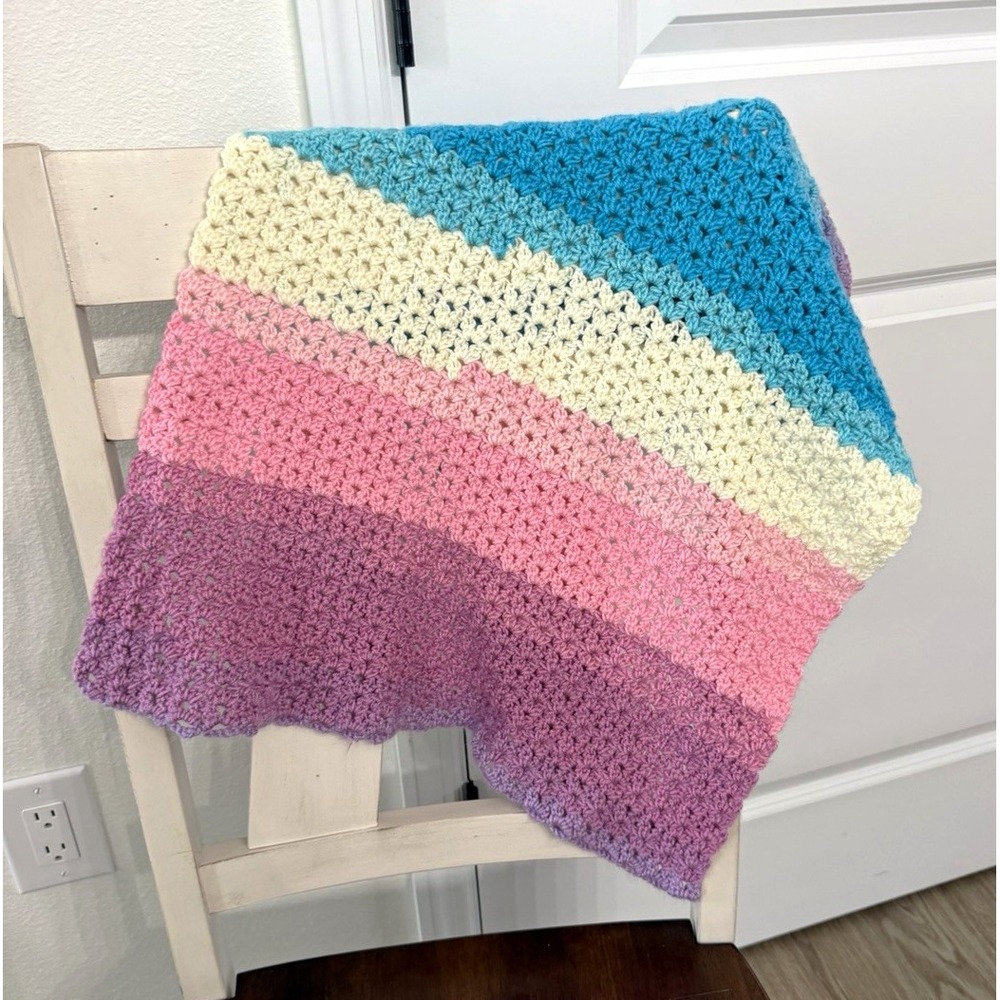 Handmade Crochet Striped Multicolor Baby Blanket Blanket 24x20 Textured